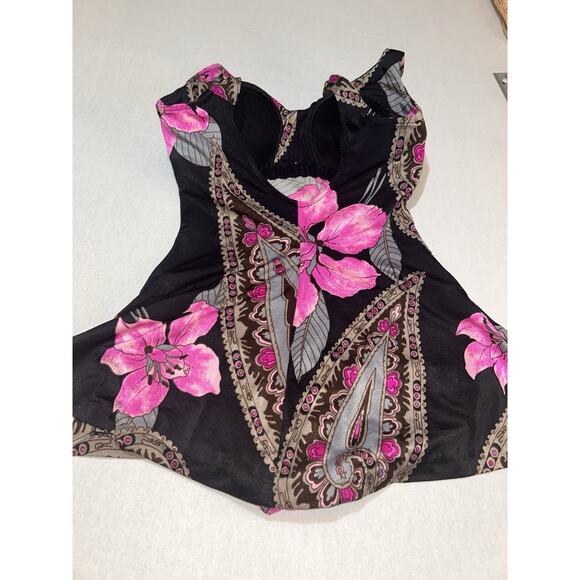 Roxanne Bra Fit Pink Floral 1-piece swimsuit 12/14 B Cup V-Front Skirt‎ - Picture 7 of 13